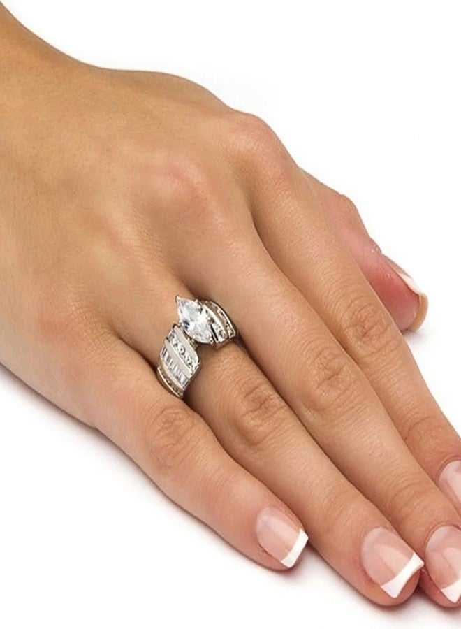 Hsitgexf Marquise/Cushion/Round Cut Baguette Engagement Ring for Women,Sterling Silver Simulated Diamond Cut Cubic Zirconia Wedding Band CZ Promise Ring (8) - Image 2